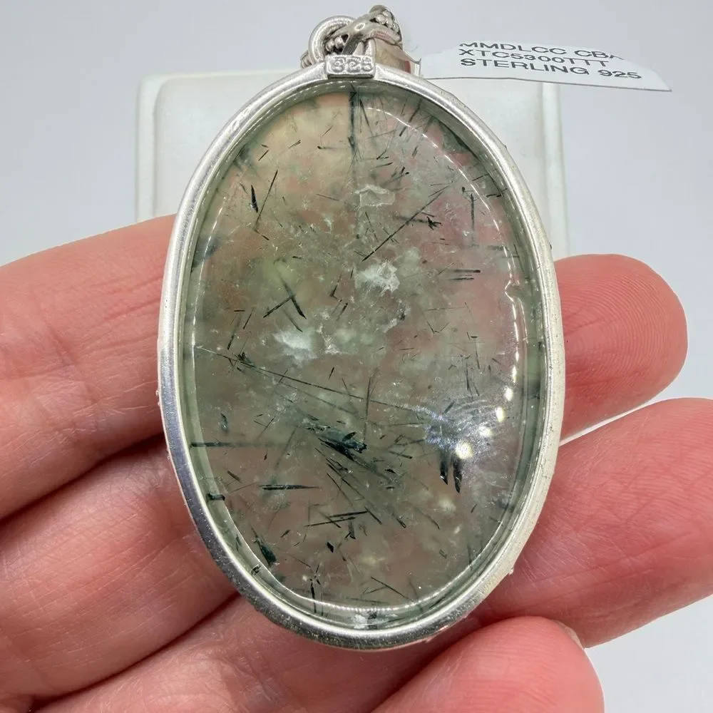 NWT 27x41mm MONSTER faceted/checkerboard‎ PREHNITE pendant in BALI 925!